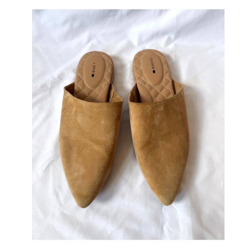 Birdies Camel Tan Suede Mules Slides Slip On Shoes, Pointed Toe, 9, Minimalist - Picture 2 of 4